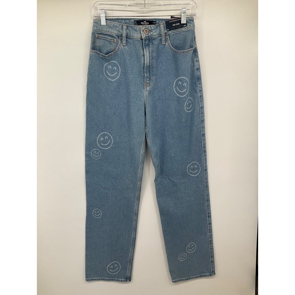 Hollister size 2R 26W NEW Ultra High-rise Dad Jeans Smiley Faces - Picture 2 of 11